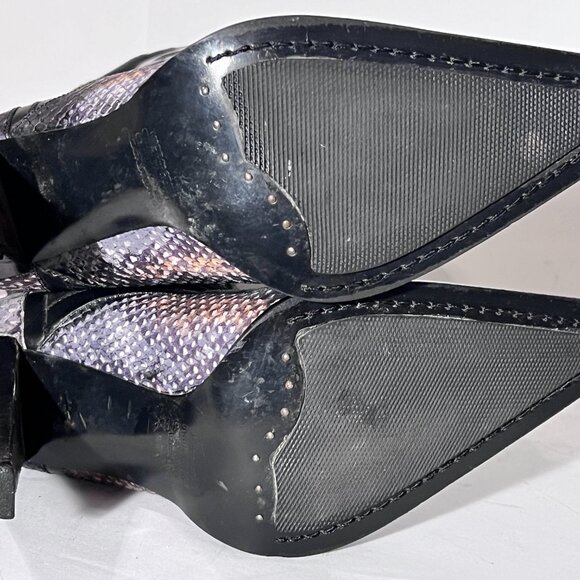 Steve Madden Rare Blk/Grey Cowboy Western High Heel Pointed Toe Leather Boot 8 - Picture 14 of 15